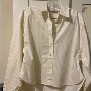 &Other Stories oversized white shirt with yellow lines, button down, dress shirt